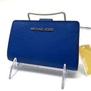Michael Kors Medium Bifold Zip Chain Wallet Galaxy Blue